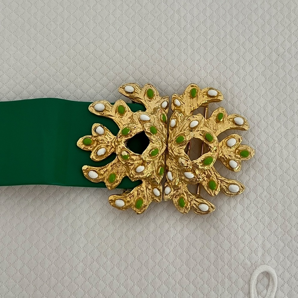 Mimi di N 1973 Elegant Green Belt with Decorative Gold Buckle
